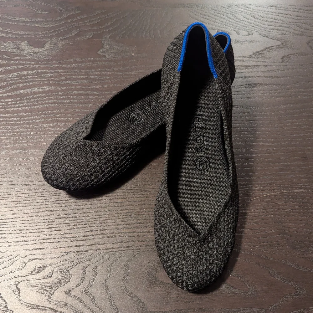 Rothy's 7.5 Women's Black Waffle Weave Flats, The Flat - Picture 2 of 13